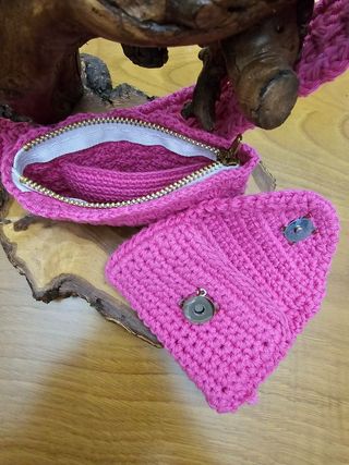 Bolso y monedero crochet rosa