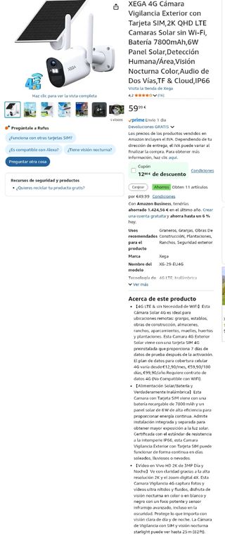 Cámara vigilancia Xega 4G
