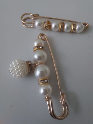 2 Broches de perlas blancas dorados joyas mujer