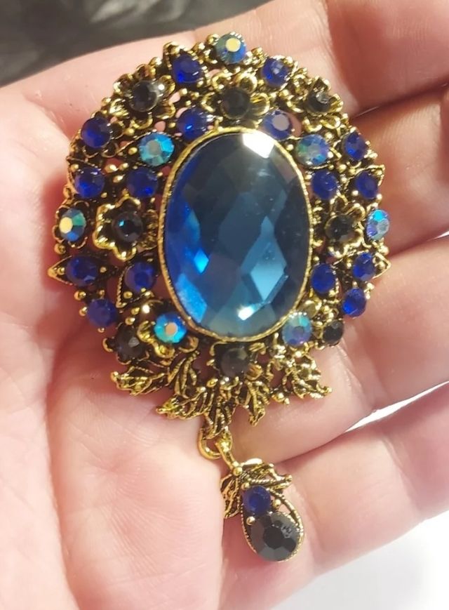 Broche azul y dorado joyas bisutería regalo mujer