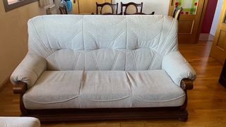 Sillón 3 plazas beige - madera