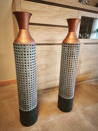 2 Jarrones metalicos azules