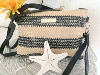 Bolso rafia negro beige