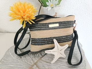 Bolso rafia negro beige