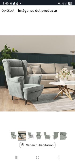 Sillón orejero gris terciopelo