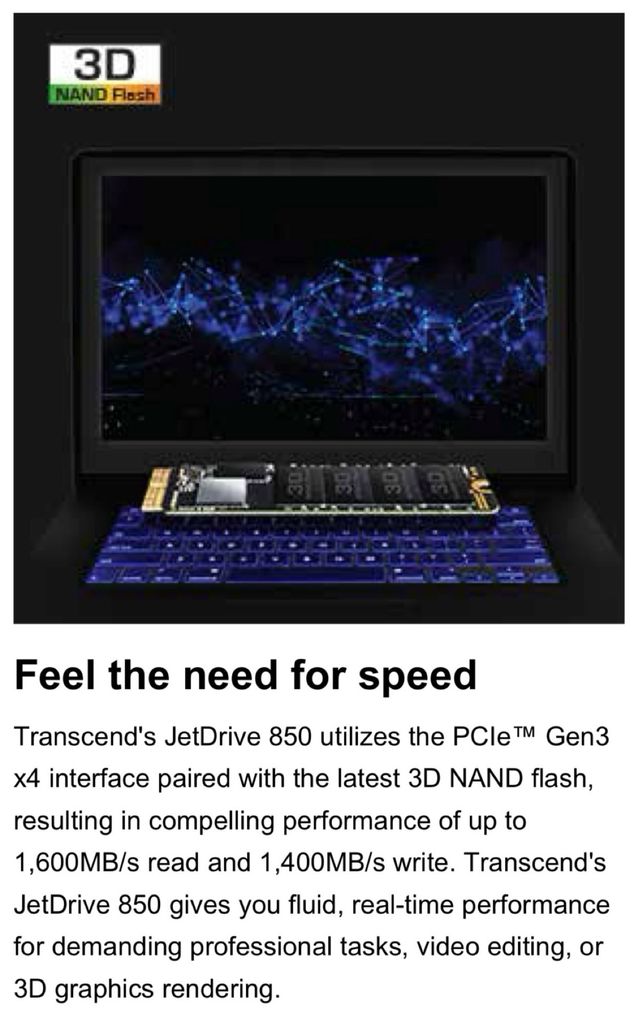 SSD Transcend JetDrive 850 480GB para Mac