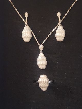 Conjunto plata 925 : collar, anillo, pendientes
