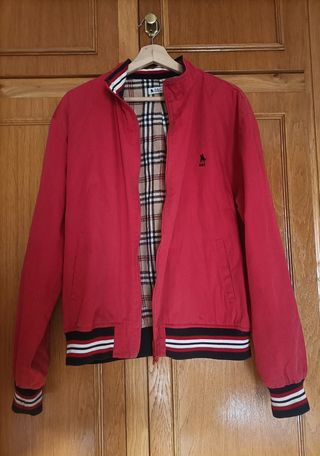 Chaqueta Harrington roja XL vintage, forro tartán 