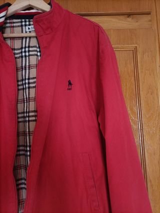 Chaqueta Harrington roja XL vintage, forro tartán 