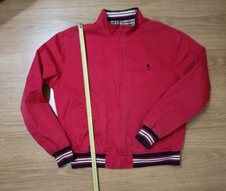 Chaqueta Harrington roja XL vintage, forro tartán 