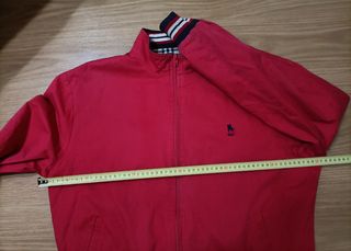 Chaqueta Harrington roja XL vintage, forro tartán 