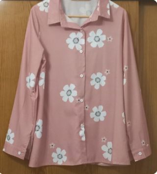 Blusa manga larga mujer salmon/rosa estampada flor