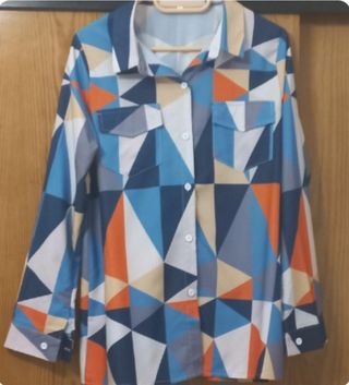 Camisa manga larga mujer con rombos azul/naranja