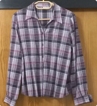 Camisa manga larga mujer cuadros rosa-morada