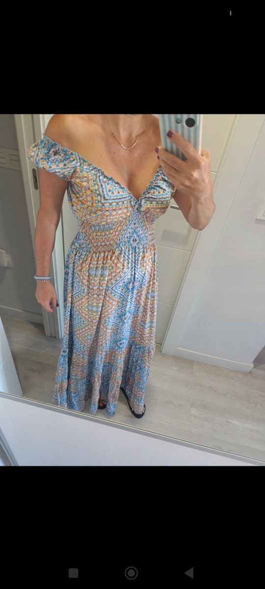 Vestido largo boho azul.