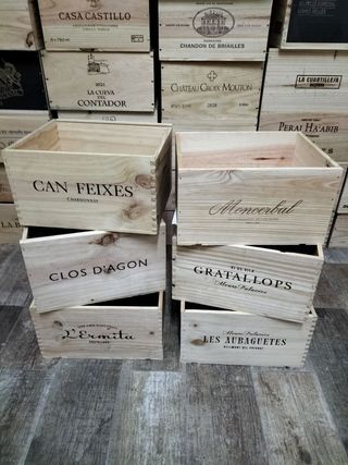 Pack 6 cajas de madera almacenaje y estanterías 
