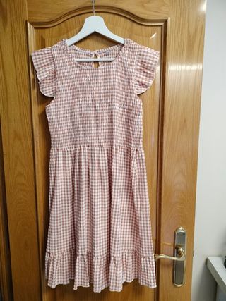Vestido vichy marrón claro