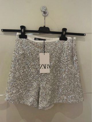 Shorts Zara paillettes argento donna