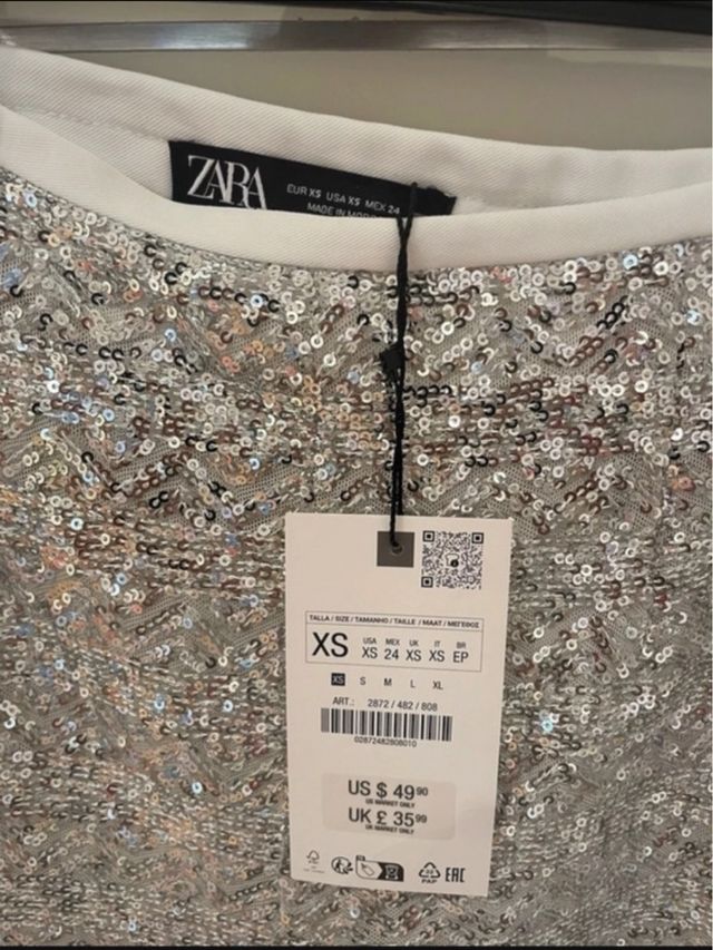 Shorts Zara paillettes argento donna