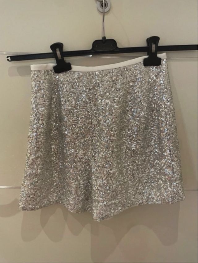 Shorts Zara paillettes argento donna