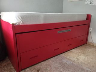 Cama nido roja juvenil con cajones
