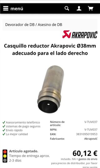 DB killer Akrapovic Ø38mm