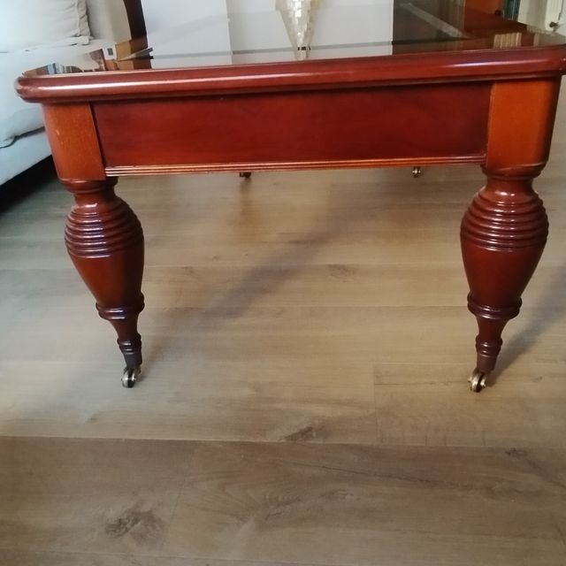 Mesa centro caoba madera maciza y cristal