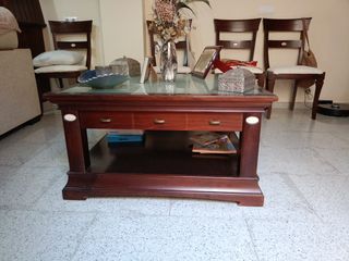 Mesa centro cristal madera