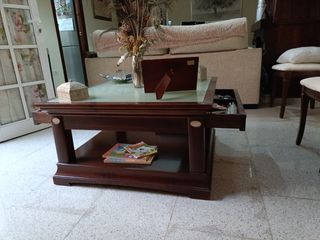 Mesa centro cristal madera