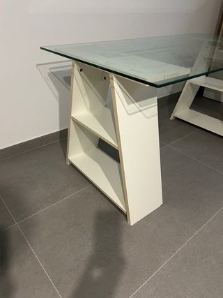 Mesa cristal madera - blanca