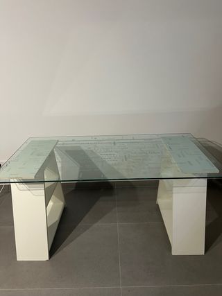Mesa cristal madera - blanca