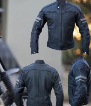 Chaqueta moto piel negra L-XL protecciones incl.