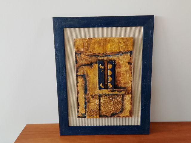 Cuadro abstracto original y único azul y dorado