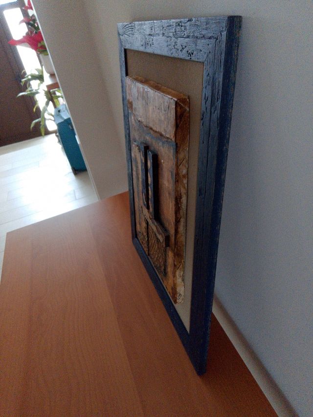 Cuadro abstracto original y único azul y dorado