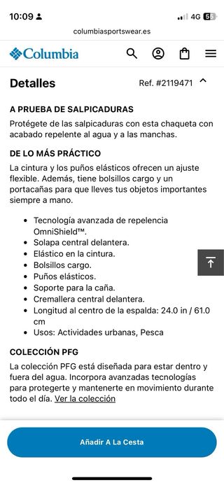 Chaqueta Columbia cortavientos