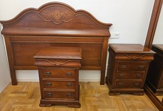 Cabecera cama + 2 mesitas noche madera