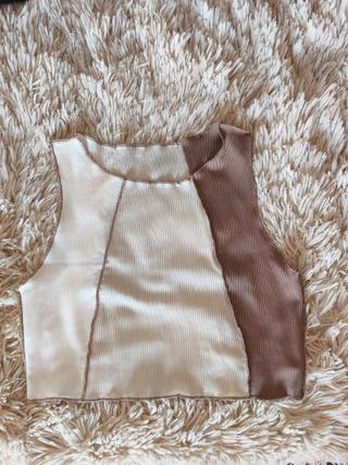 Top Tirantes Patchwork Beige-Marrón