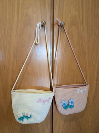 2 bolsos infantiles - beige y rosa