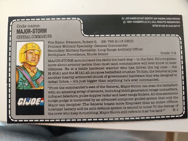 Tarjeta GI Joe Major Storm