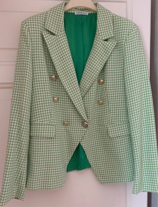 Blazer doppiopetto verde a quadri foderato