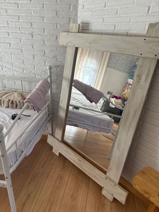 Espejo madera blanco vintage restaurado a mano 