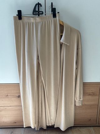 Traje punto beige - Pantalón y chaqueta