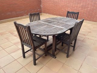 Mesa y 4 sillas jardín madera