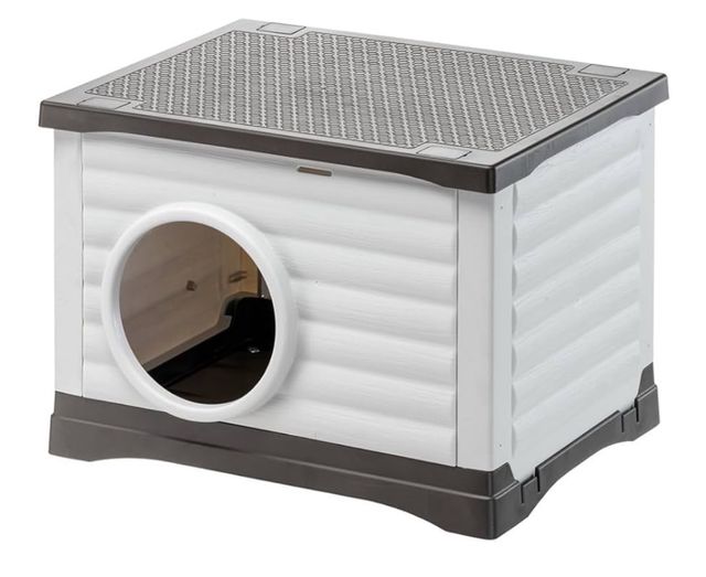 Caseta para mascotas gris y blanca
