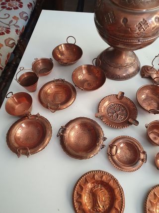 Miniaturas cobre: jarra + 35 piezas