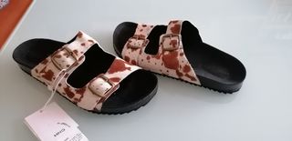 SANDALIAS PIEL BLANCO HUESO Y MARRON