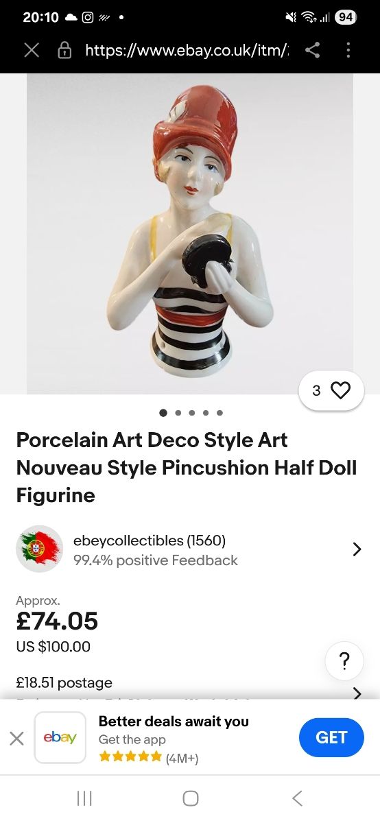 Antigua half doll Art Noveau