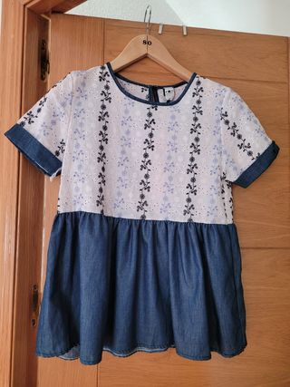 Blusa bordada S/M - Blanco y Azul