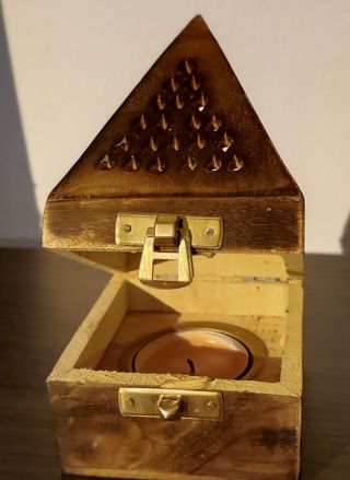 Scatola portacandele vintage in legno