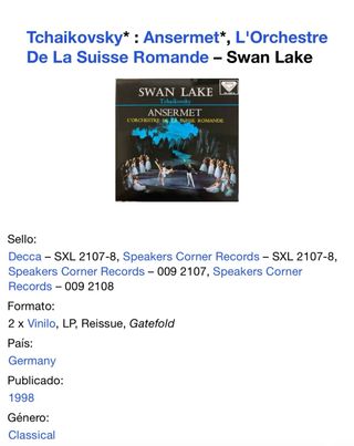 Disco LP Swan Lake - Tchaikovsky